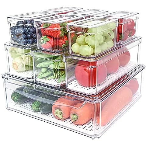 FOOYOO 5 Pcs Fruit Storage Containers for Fridge - Fruit Containers for Refrigerator with Removable Colander - Airtight Food Storage Container Keep Produce