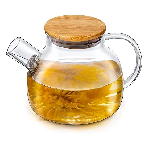 SITIEPA Glass Tea Pot Kettles Stovetop Safe, 33.8oz/1000ml Heatproof  Borosilicate Glass Teapot Water Pitcher With Bamboo Lid and Removable  Filter