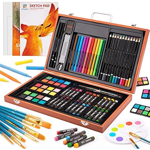 POPYOLA Art Supplies, Deluxe Wooden Set with 3 84 Piece Set