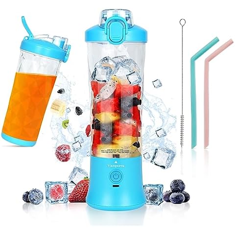 2 Packs Portable Blender, Smoothie Maker Waterproof 270 Watt Blender USB  Rechargeable with 600ml BPA Free Blender Cups with Travel Lid.