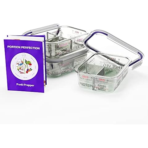 Portion Perfection bariatric portion control container/lunchbox/wls glass  meal prep containers 3pk, weight loss, borosilicate