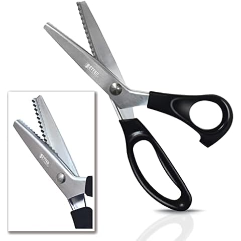 Handi Stitch Pinking Shears with Snippers - 9 inch/22.86cm Overall Length -  Black Handle Zigzag Fabric Scissors - Razor Sharp Stainless Steel