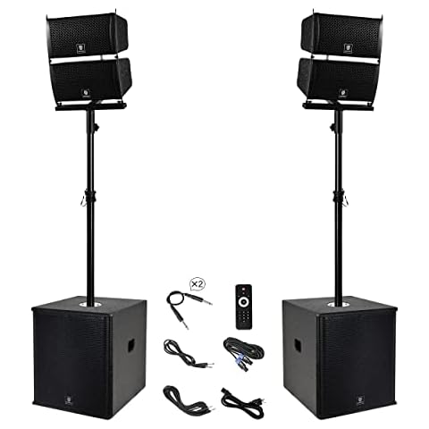  PRORECK Club 3000 12-Inch 4000w DJ Powered PA Speaker System  Combo Set with Bluetooth USB Drive Read Function SD Card Remote Control,Two  subwoofers and 8 line Array Speakers Set for Church