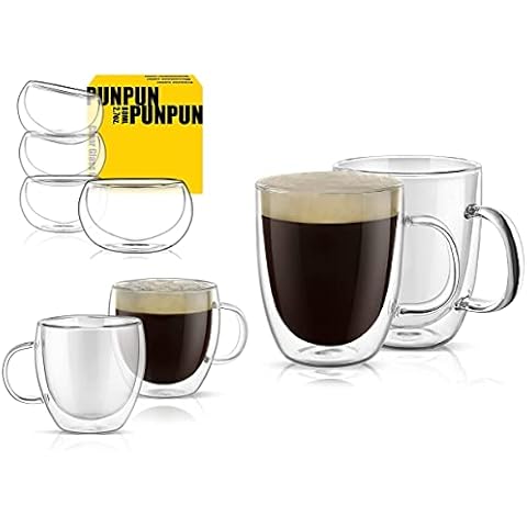 PunPun Clear Large Glass Mugs, Crystal Clear Drinking Cups, 18OZ. 540ml,  Fashion Drinking Glass Mugs with Big Handle, Single Wall