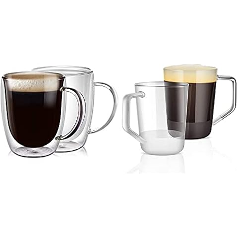 Glass Coffee Mugs Set of 6, Aoeoe 15 oz Large Coffee Mug, Wide Mouth Glass Mugs, Mocha Hot Beverage Mugs, Clear Espresso Cups with Handle, Glass Cup