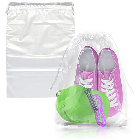 APQ Clear Drawstring Bags 10 x 12 Inch, Pack of 100 Drawstring Travel Shoe  Bags for Packing, 2 Mil PE Clear Plastic Shoe Bags, Reusable Plastic Travel  Bags for Shoes with Double