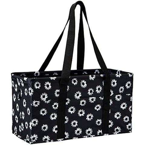 Pursetti Zip-Top Organizing Utility Tote Bag with Multiple Exterior &  Interior Pockets for Working Women, Nurses, Teachers and Soccer Moms (Black  Daisy) 
