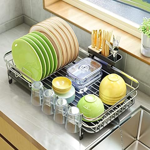SuperOrganize Dish Drying Rack, Dish Rack with Drainboard, Kitchen