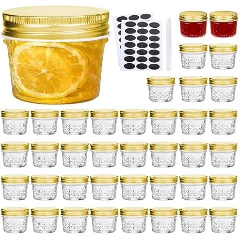 QAPPDA 2oz Mason Jars Set of 48,Glass Spice Jars with Black Lids,Small  Mason Juice Bottles for Ginger Shots,Honey,Jam,Party Favor