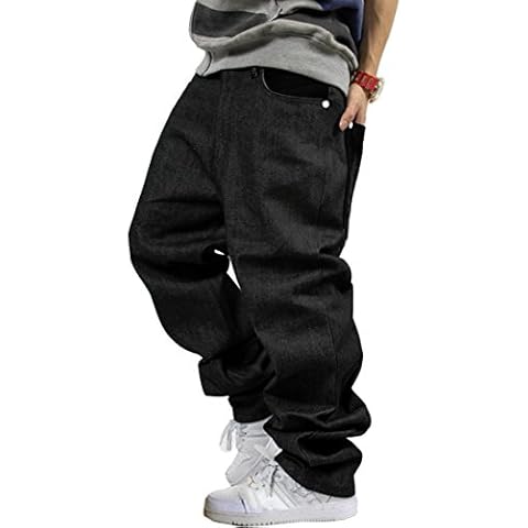QBO Men's Hip-hop Embroidered Printed Baggy Denim Jeans Pants