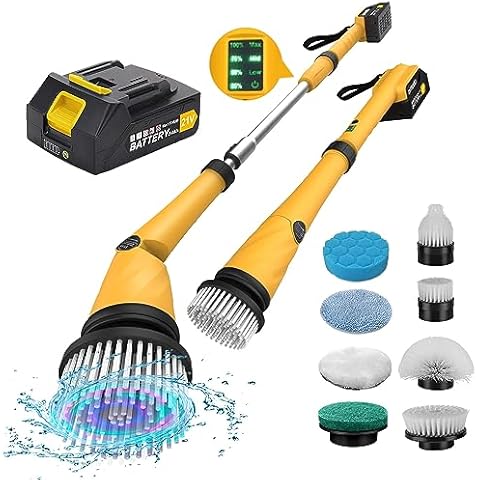 1200RPM Electric Spin Scrubber 21V Cordless Cleaning Brush with Adjustable  Extension Arm 8 Replaceable Cleaning Heads for Home