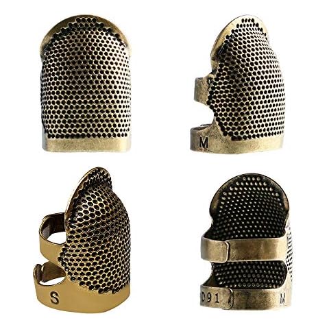 6 Piece Sewing Thimble Metal Thimble Rings Adjustable Metal Finger Shield  Ring and Leather Coin Finger Protectors, Sewing Thimble Cap for Sewing