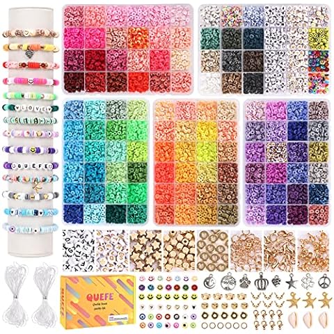 QUEFE 14420Pcs Clay Beads for Bracelet Making Kit, 56 Colors Spacer Heishi  Beads