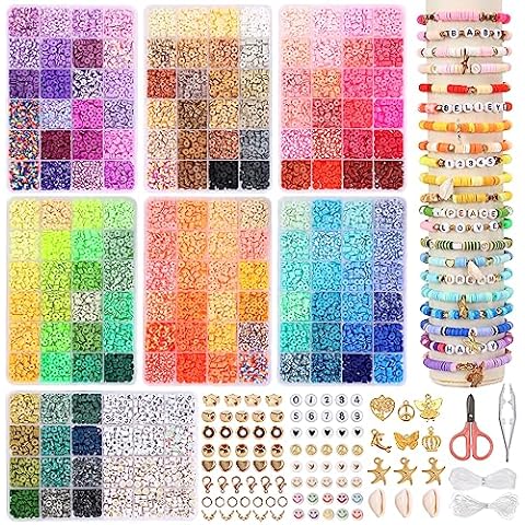 QUEFE 3250pcs Pony Beads Set, Kandi Beads 2400pcs Rainbow Beads in