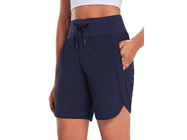 BALEAF Women's 5 Running Shorts Unlined Athletic Workout Shorts Zipper  Pocket Black Large