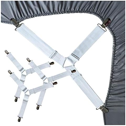Bed Band Not Made in China. 100% USA Worker Assembled.. Bed Sheet Holder,  Gripper, Suspender and Strap. Smooth any Sheets on any Bed. Black, 1 Pack  (4