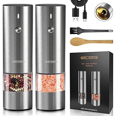 SIMPLETASTE Electric Salt and Pepper Grinder Set, Automatic One  Handed,Stainless Grinders with Lights and Adjustable Coarseness,Battery  Operated