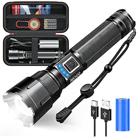 Rechoo High-Powered LED Flashlight S2000, Upgraded Powerful 2000 High Lumens Flashlights with 3 Modes, Zoomable, Water Resistant Flash Light for