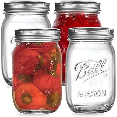 Ball Mason Jars 16 oz Bundle with Non Slip Jar Opener Set of 6 - 16 Ounce