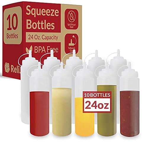 BRIGHTFROM Condiment Squeeze Bottles, 8 Ounce BPA Free Squirt Bottle with  Red Top Cap, Great for Syrup, Ketchup, Mustard, Sauces, Dressing, Oil, Arts