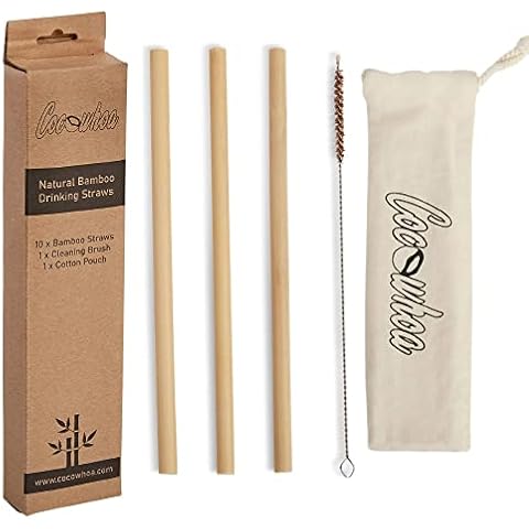Ibambo 10 Pack 8 inch Natural Bamboo Reusable Drinking Straws, Beige