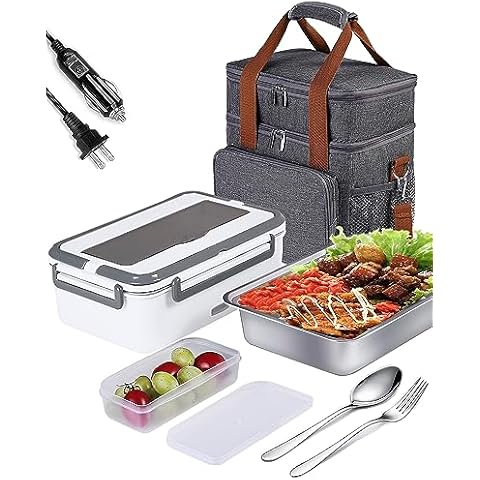 Electric Lunch Box Food Heater 12/24/110v Portable Lunch Warmer Heated  Lunch Box For Car Truck Office Food Warmer Heater With Fork Spoon Carry  Bag, Back To School Supplies, Home Office Travel Accessories 