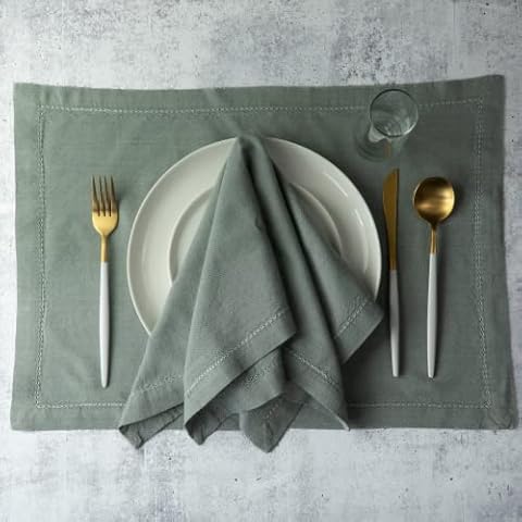 Demetex Linen Placemats Set of 4 Heat Resistant Table Place Mats