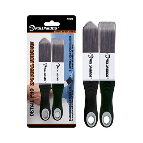 Rollingdog Angled Paint Brush Set with Ergonomic Wood Handle for