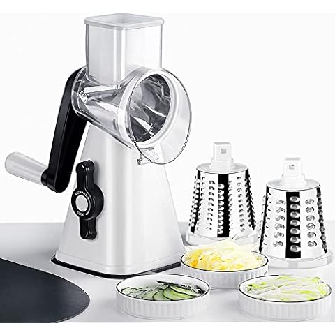 Cambom Manual Rotary Cheese Graters - Round Mandoline Slicer Cheese  Shredder Vegetable Slicer Walnuts Grinder with Strong-Hold Suction Cup Base  and Cleaning Brush（C315RW 