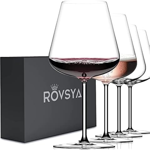 ROVSYA White Wine Glasses Set of 4- Modern Crystal Hand Blown Wine Glass-15 oz,Thin Rim,Long Stem,Perfect for Red or White,Daily Use,Unique Wedding