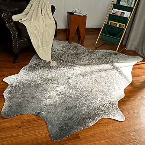 rugoo Black Faux Cowhide Rug 8.3 ft x 6.2 ft Cow Print Rug Faux Animal Skin  Rug for Living Room Bedroom Nursery