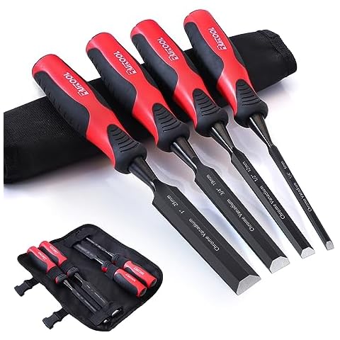 4 Piece Wood Chisel Set, Comfortable Handle Wood Carving Chisels for  Woodworking Tools with Hammer End, CR-V Steel Beveled Edge Blade  Professional