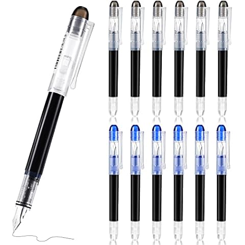 Thornton's Office Supplies Disposable Fountain Pens, Pack of 12 (Fine Point, Black)