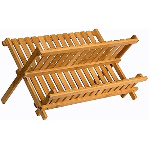  Utoplike Teak Dish Drainer Rack Collapsible 2 Tier Dish Rack  Dish Drying Rack Foldable Plate Organizer Holder for Kitchen Compact