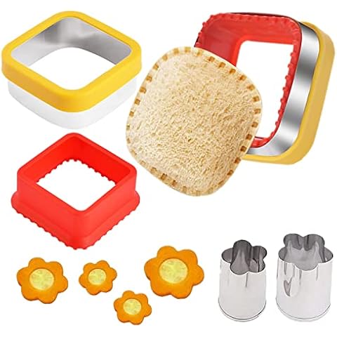 HINZER Sandwich Cutter and Sealer Set Uncrustables Maker 4 Pcs Bread Decruster Sandwich Cutter Pancake Maker Heart Square Circle Dinosaur Shape DIY