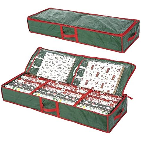 Gift Wrap Organizer, Christmas Wrapping Paper Storage Bag w/Useful Pockets  for Xmas Accessories, Fits Upto 24 Rolls, Underbed Storage for Holiday