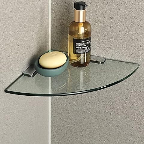 HouseMila Bathroom Shelf, 2 Tier Glass Bathroom Wall Shelf with