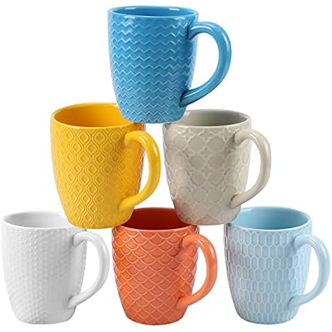 Selamica 16 oz Porcelain Coffee Mugs Set of 6, Coffee Cups  Ceramic With Handle, Dishwasher, Oven, Microwave Safe, Christmas Gift,  Assorted Colors: Coffee Cups & Mugs
