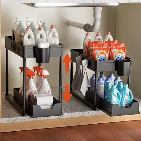 Adjustable Plastic Under Sink Organizer Naiyafly