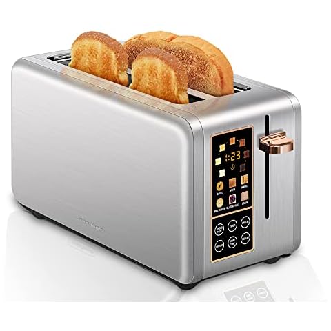 SEEDEEM Toaster 2 Slice, Stainless Steel Bread Toaster with Touch LCD  Display, 50% Faster Heating Speed, 6 Bread Selection, 7 Shade Settings,  1.5'' Extra Wide Slots Toaster, 1350W, Dark Metallic 