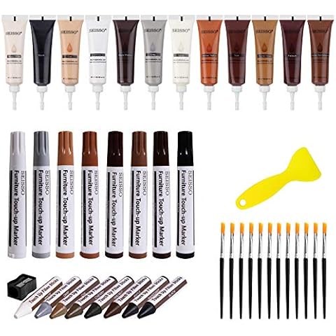 DEWEL Furniture Markers Touch Up, 17 Pcs Wood Scratch Repair Kit, Upgrade  Wood Furniture Repair Markers and Wax Sticks for Stains, Scratches, Wood