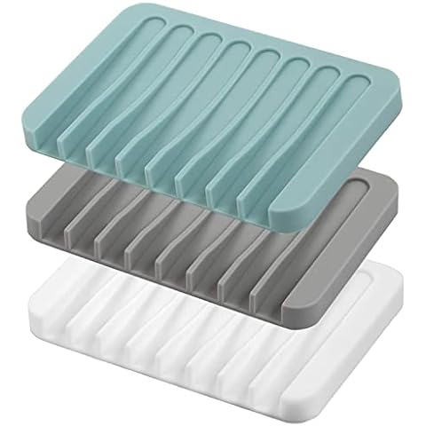 Silicone self draining soap dish, shower steamer tray, non-slip soap holder  tray