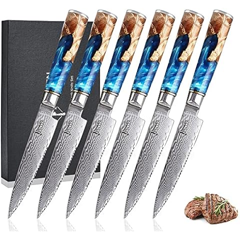 SENKEN Damascus Steel 7 Japanese Santoku Knife with Real Deep-Sea Abalone Shell Handle - UMI Collection - 67-Layer Japanese VG10 Forged Steel Blade