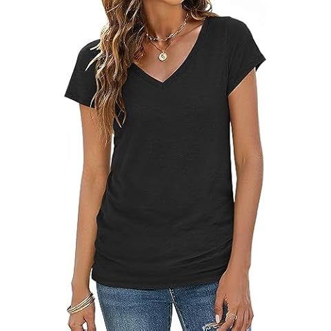 Sherosa Womens V Neck T Shirts Loose Fit Cotton Half Sleeves Summer Tops  Army Green S at  Women's Clothing store