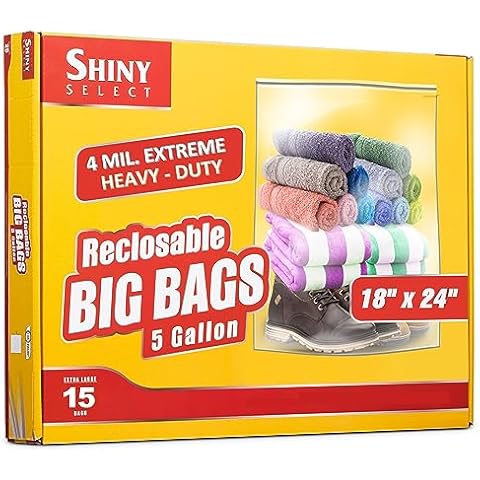  [Pack of 50] Extra Large Bags, Clear Plastic 5 Gallon Bags  Reclosable Clear Plastic Zip Bags Resealable Strong Sturdy Food Safe For  Organizing, Travel, Shipping, Packaging, Storage, Marinating, Brining Large  Turkey