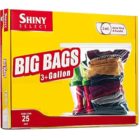 [ 25 COUNT ] EXTREME THICK Extra Large Super Spacious Strong Clear Big  Bags, Zipper, 5 GALLON, Heavy Duty 4 Mill, Plastic Food Storage Bags For