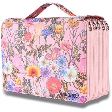 Shulaner 500 Slots Colored Pencil Case Organizer with Zipper Large Capacity  Flower Pen Holder Bag for Painter or Artist (Pink, Small Slots)