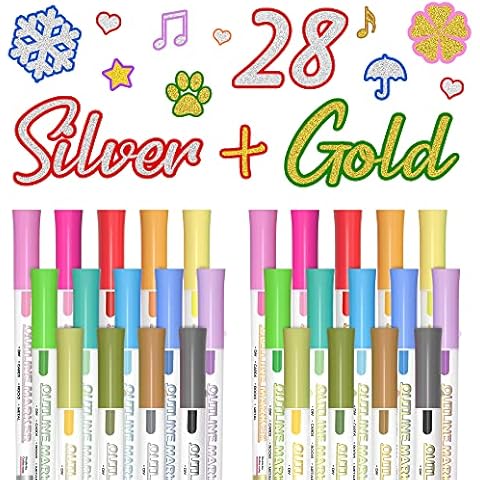 Aen Art Double Line Outline Pens, 26 Colors Shimmer Marker for