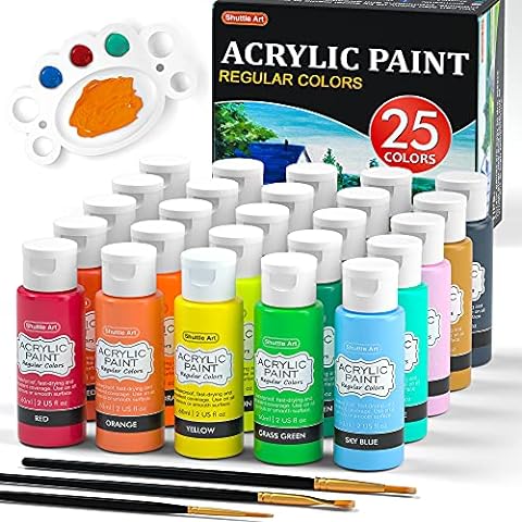 Shuttle Art Acrylic Paint, 12 Colors Acrylic Paint Large Bottle Set, 473ml/16oz Each, Rich Pigments, High Viscosity, Bulk Paint for Artists, Beginners