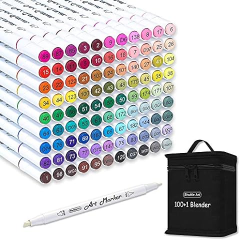 Shuttle Art Dual Tip Brush Pens Art Markers, 70 Colors Fine and Brush Dual Tip Markers Set in Portable Case with 1 Coloring Book for Kids Adult Artist
